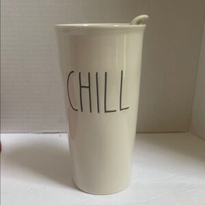 New Rae Dunn Artisan Magenta large ceramic CHILL tumbler cup with lid